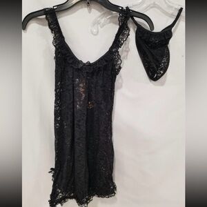 NWT Elegant Moments Black Lace Chemise with Panty Set Size L
